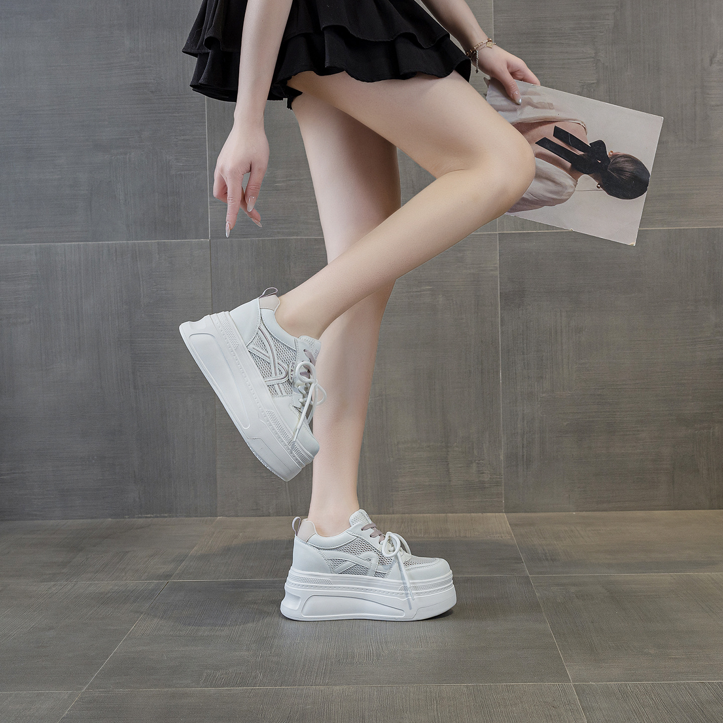 Giày sneaker nữ đế dày tăng chiều cao phong cách thể thao nhẹ — Tím 5057, Mơ 5057