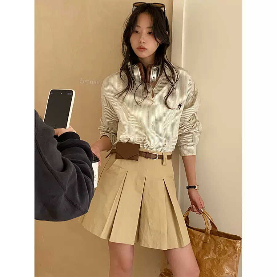 黄峥 学院风大百褶A字半身裙女2025早春韩高腰休闲短裙H1GE510007