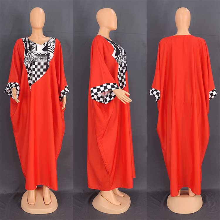 Abaya plus size muslimsk klänning med afrikanskt tryck för damer_voghion.com
