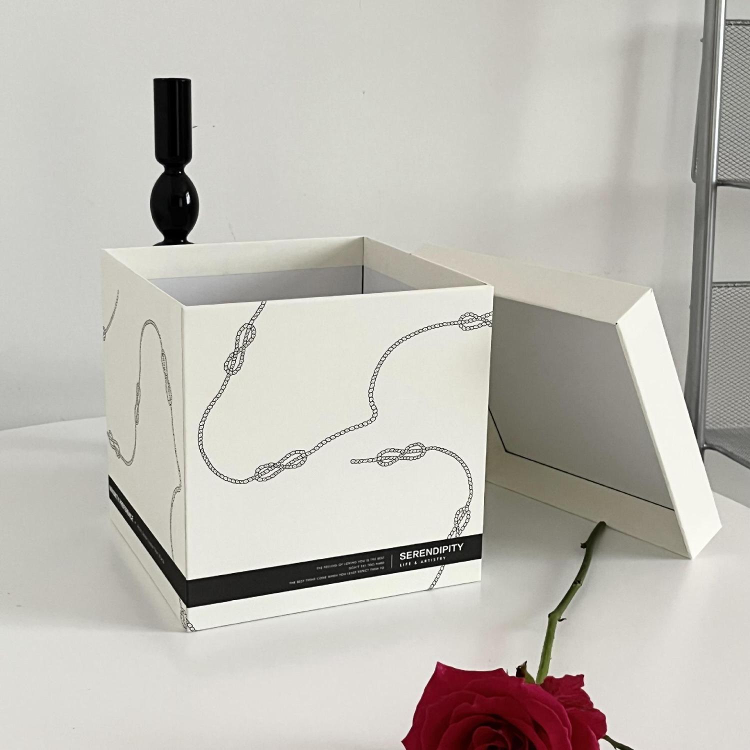 正方形抱抱桶花盒礼盒花束白色鲜花包装礼品盒空盒永生花包装盒