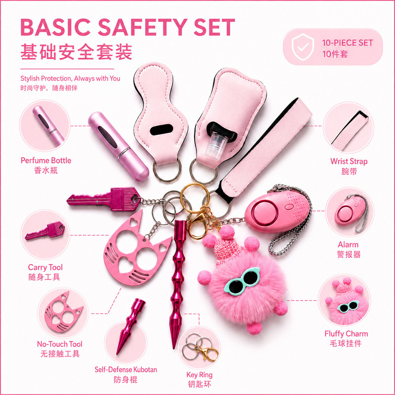 Cross-Border Wholesale Women's Daily Safety Keychain Set of 10, Diving Material Storage Bag, Multiple Colors Available in Stock Cross-Border Wholesale Women's Daily Safety Keychain Set of 10, Diving Material Storage Bag, Multiple Colors Available in Stock