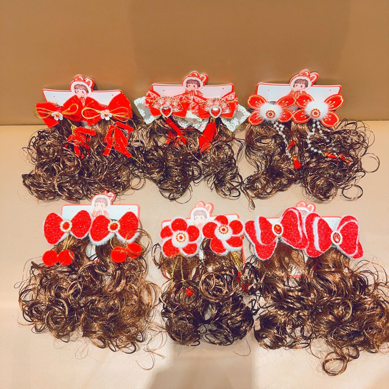 Juegos de Año Nuevo para el cabello de niños pelucas trenzas de Año Nuevo niñas tocado princesa bebé tarjetas de cabello niñas brocas de arco