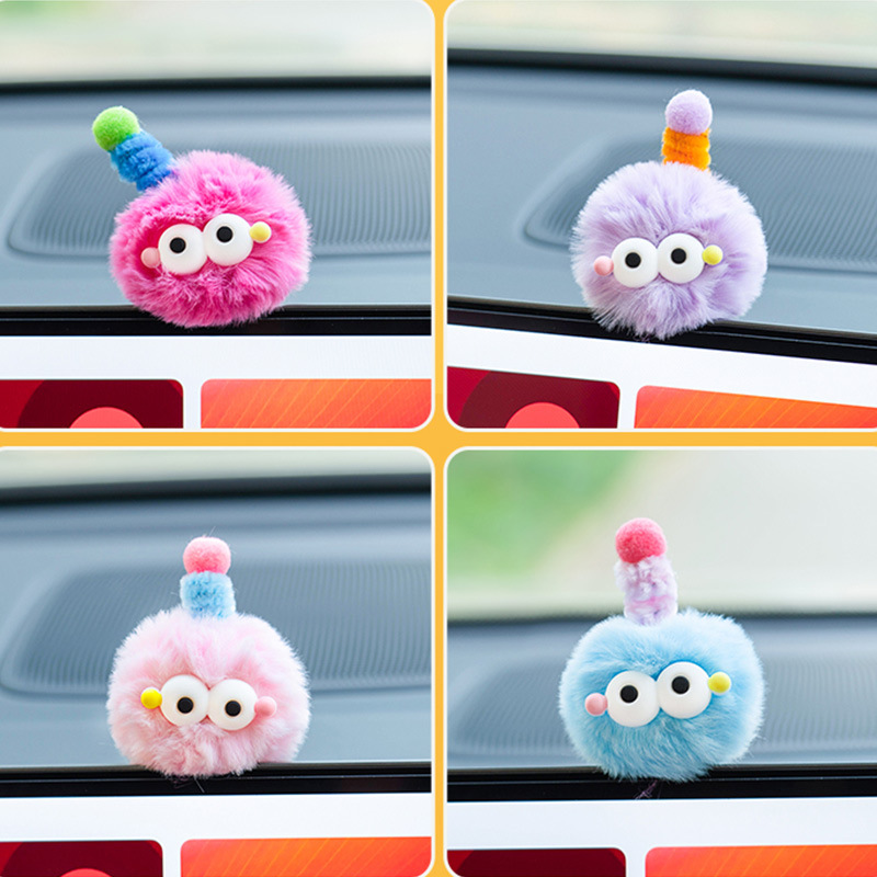 Decoración de pantalla de control central para automóviles Espejo retrovisor caricatura lindo peluche pequeño monstruo bola de pelo joyas de automóviles Decoración