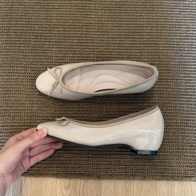 羊皮版~法式温柔圆头蝴蝶结芭蕾舞鞋浅口内增高单鞋女气质通勤鞋|undefined