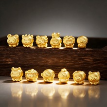 黄金色十二生肖马年红绳好运手链串珠手工材料路路通沙金配件
