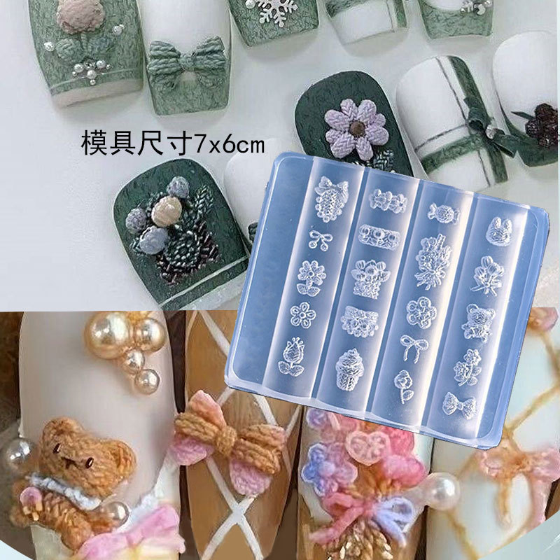 Molde de manicura amor arco en relieve flor ornamentos molde abrasivo alta permeabilidad estereoscópica DIY decoración molde de silicona