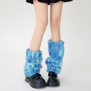 Imitation fur socks personalized color plush socks winter warm leg cover y2k boot pile socks