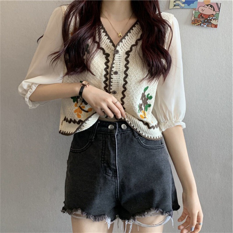 Knitted Chiffon Lace Pullover Long Sleeve Embroidered Mesh Stitching plus size Women's Top Summer Thin Distinctive Features