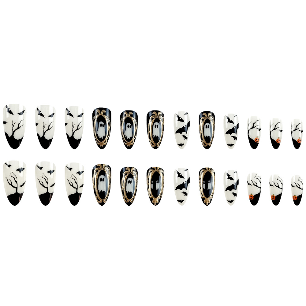 Uñas postizas Halloween Bat oscuro Manicura fantasma más vendida transfronteriza Uñas tridimensionales en relieve de almendra image 6