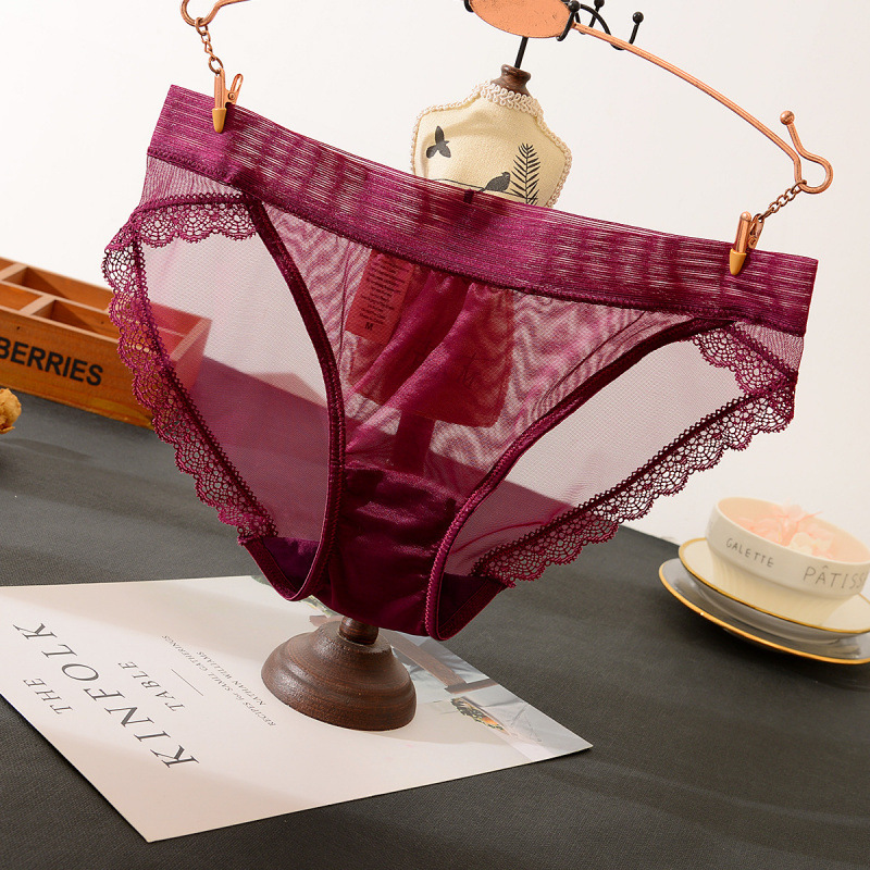 【9049】High Elasticity Ultra-Smooth Mesh Semi-Transparent Fashion Sexy Women's High-Waist Pure Cotton Crotch Slimming Panties
