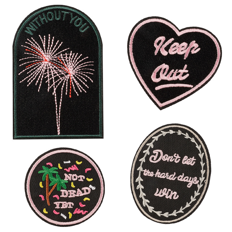 电脑绣花标patch服装辅料圆形英文背胶补丁贴电商货源刺绣贴布贴