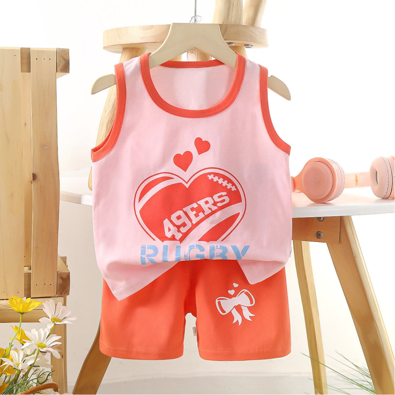 子供ベストセット純綿女の子夏服韓国風子供服新 2025 夏男の子ツーピースセット卸売|undefined