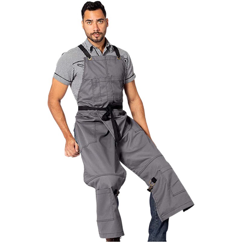 Amazon nuevo delantal de lona pantalones de pierna dividida correa ajustable cruzada delantal de mezclilla multicolor al por mayor