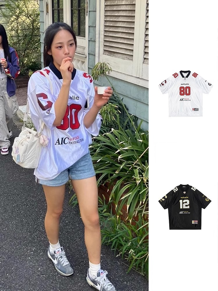 2026 New Versatile Niche American Style Printed Loose Short Sleeve Jersey Street Sports Casual T-Shirt For Men_viptrois.com
