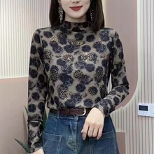 打底衫女秋冬上衣妈妈装半高领中老年女装长袖内搭T恤衫高弹舒适