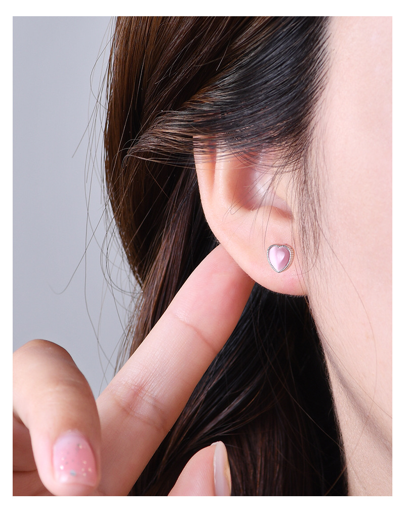 Style Simple Forme De Cœur Argent Placage Incruster Opale Boucles D'oreilles 1 Paire display picture 2