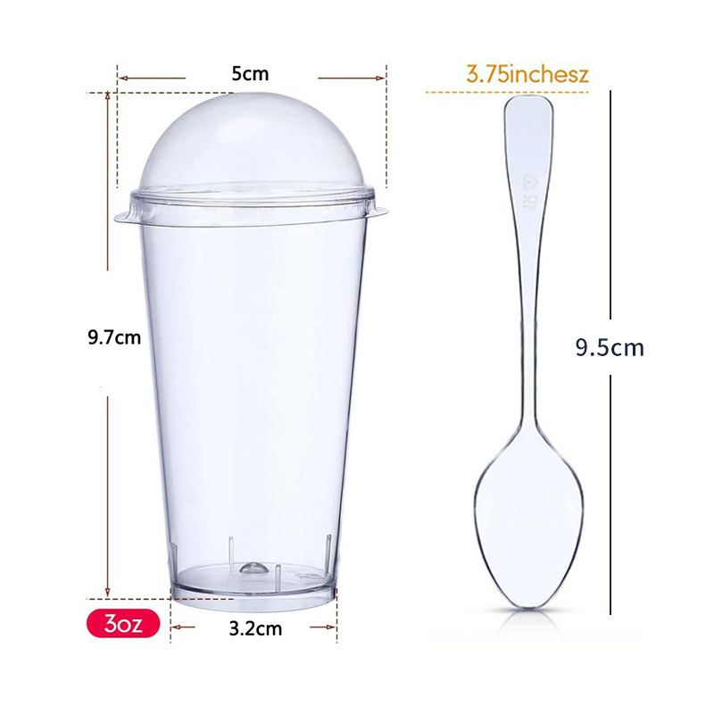 Amazon transfronterizo desechable PS taza de plástico transparente dura taza de pastel de mousse taza cuadrada con cubierta y cuchara conjunto