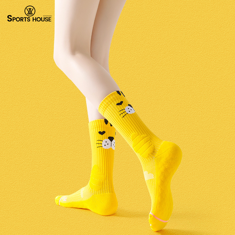 Sportshouse Sports Home Women's Running Mid-Tube Cartoon Animation Multi-Functional Towel Bottom Sports Trbottomy Socks