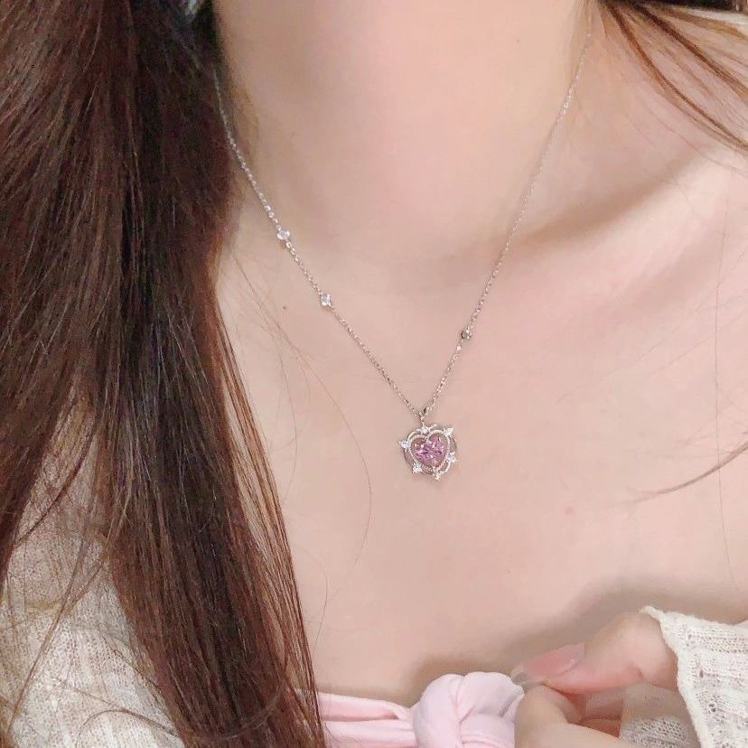 Corazón del océano de diamante rosa amor collar de lujo ligero nicho de diseño sensación nueva explosión colgante dulce cadena de clavícula