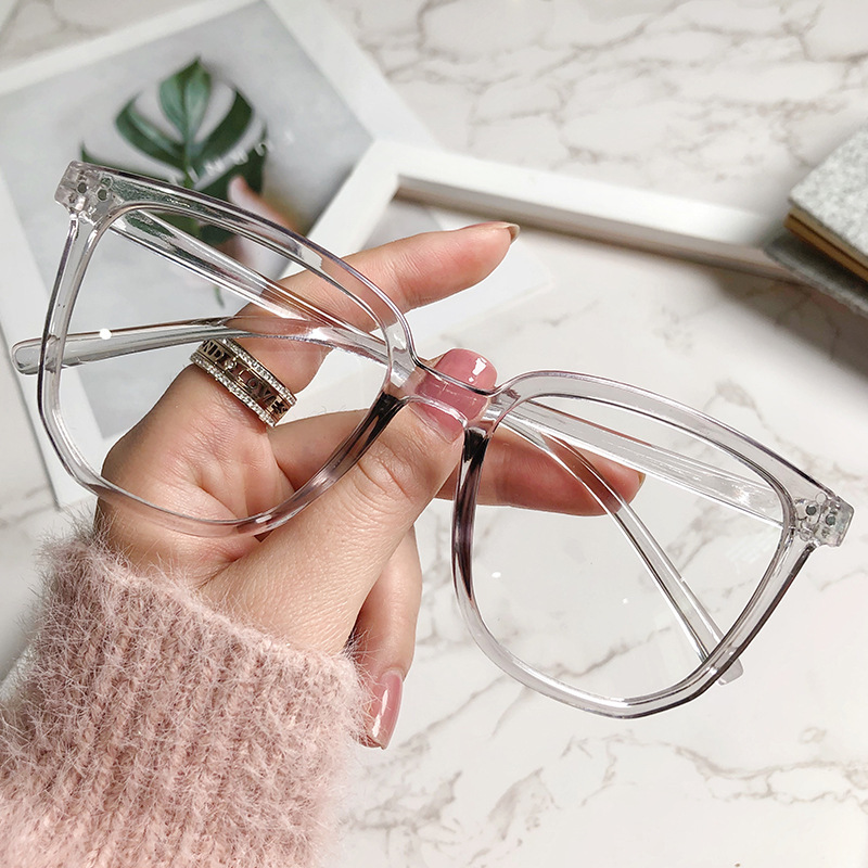 Versatile Minimalist New Transparent Square-frame Students With Nearsightedness, Flat Lenses, Suitable Round Faces, Anti-blue Light Eyeglass_voghion.com