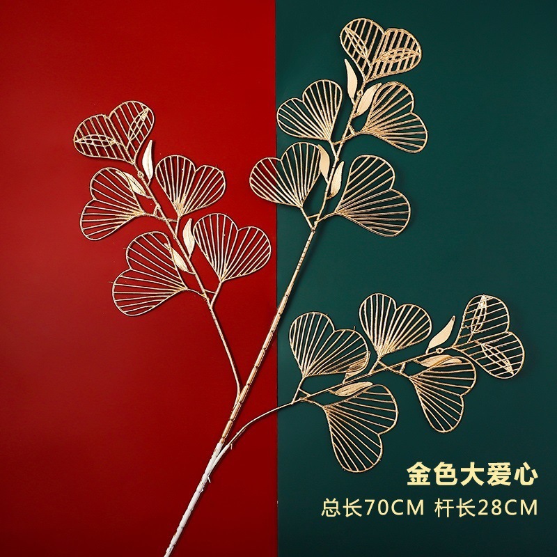 1 rama de hoja de corazón de gran amor dorado fucsia
