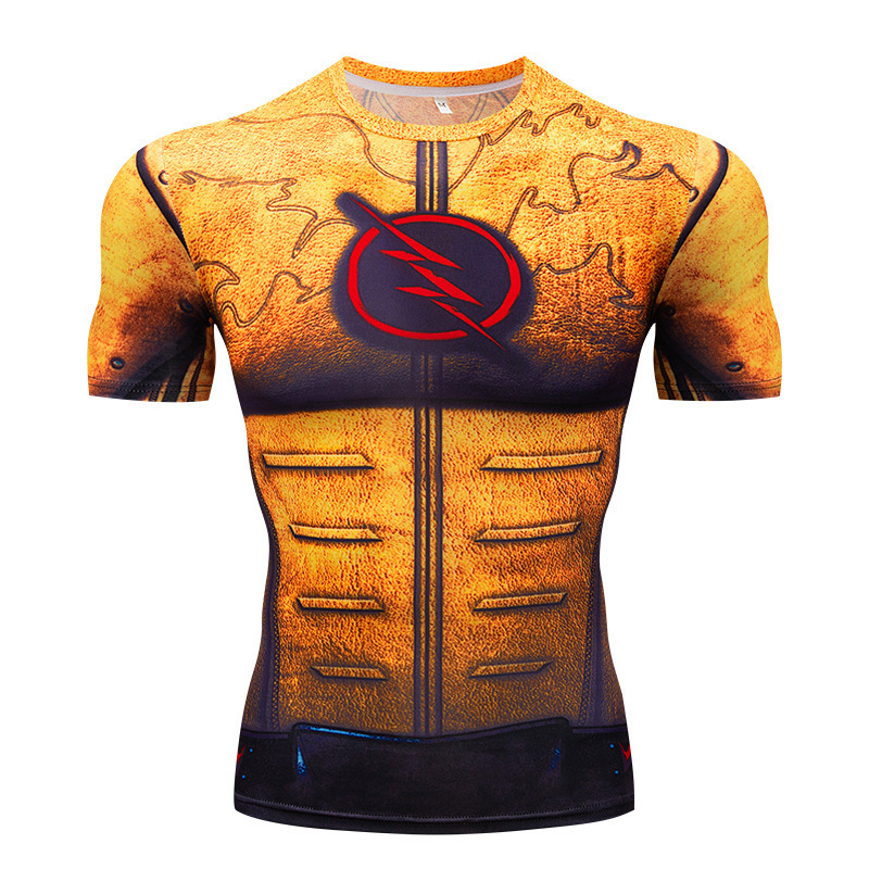 ヨーロッパとアメリカのアベンジャーズ 3D Tシャツスポーツタイツメンズ吸汗性フィットネスバスケットボールユニフォームメンズ半袖弾性|undefined