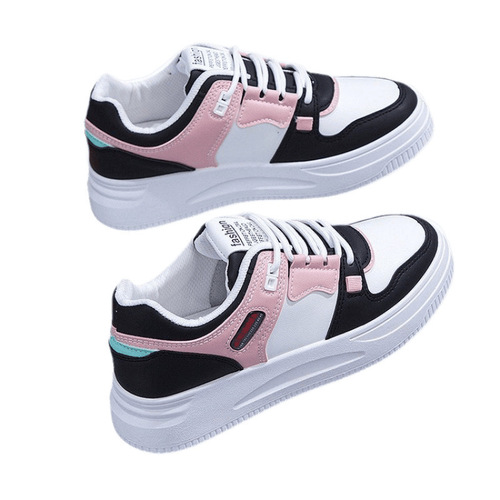 Spring European White Women's Casual Loafers Thick Heel Low-top Running Sneakers