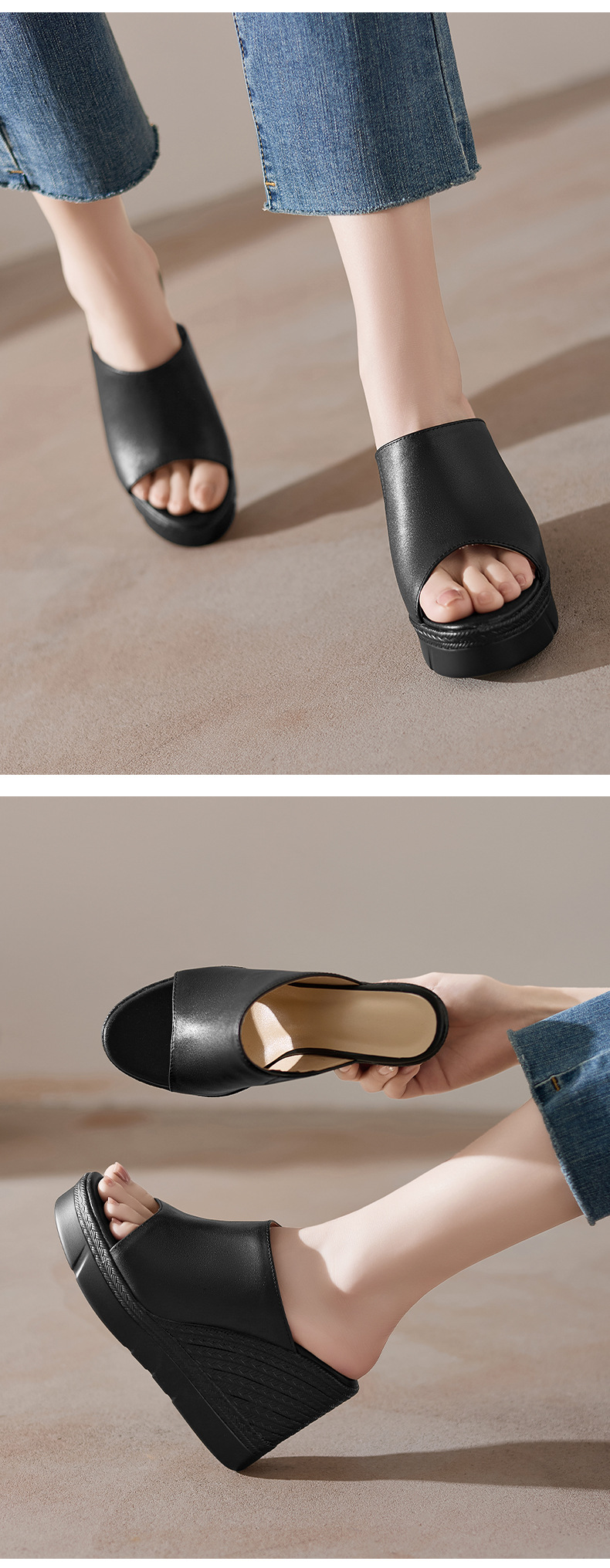 Sandal cao gót nữ hở mũi đế dày 10 cm — đen chi tiết 8