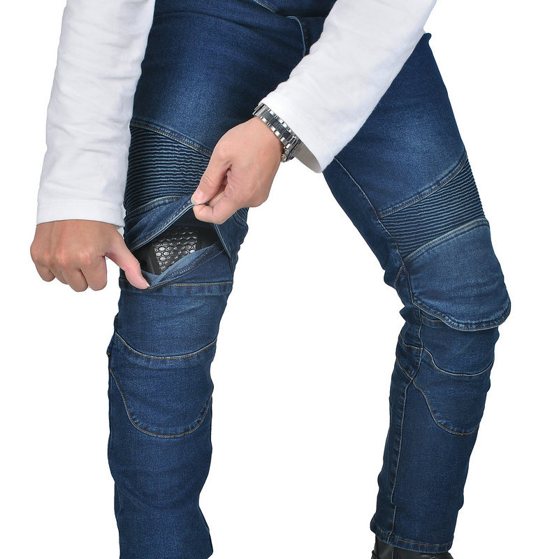 Ventas directas de la fábrica Nuevo alto elástico pantalones vaqueros de montar con cubierta motocicleta montar motocicleta pantalones vaqueros de carreras rectos