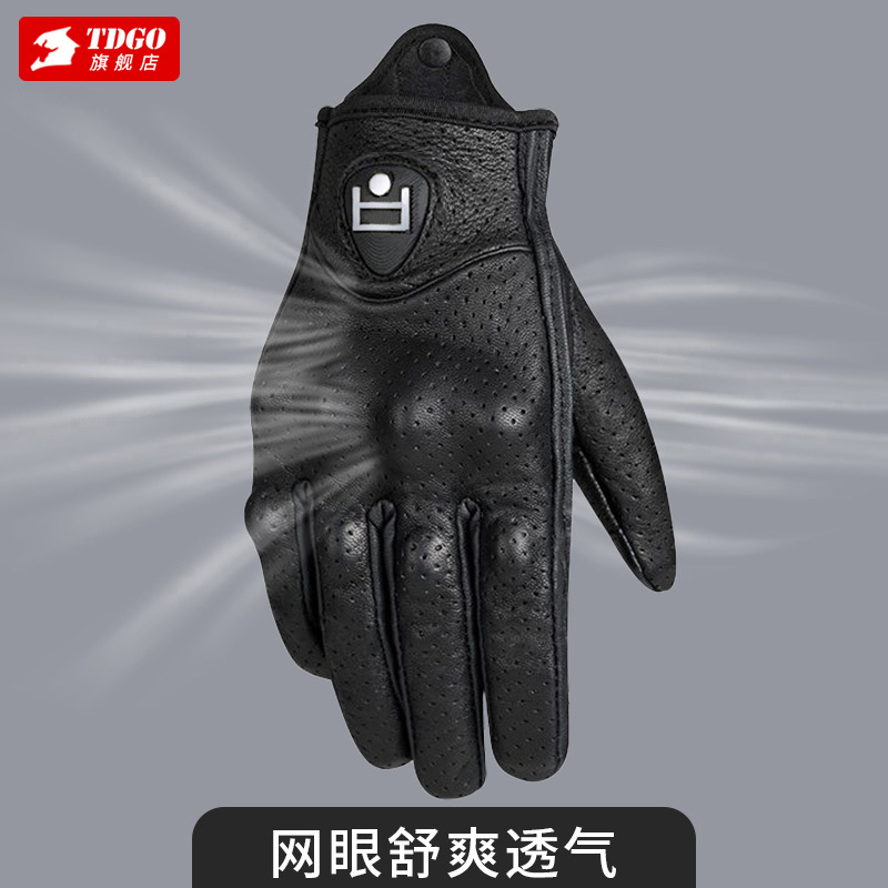 Guantes de cuero genuino para motocicleta al por mayor, estilo retro Harley, transpirables y anticaídas, ideal para verano, para moto y scooter eléctrico