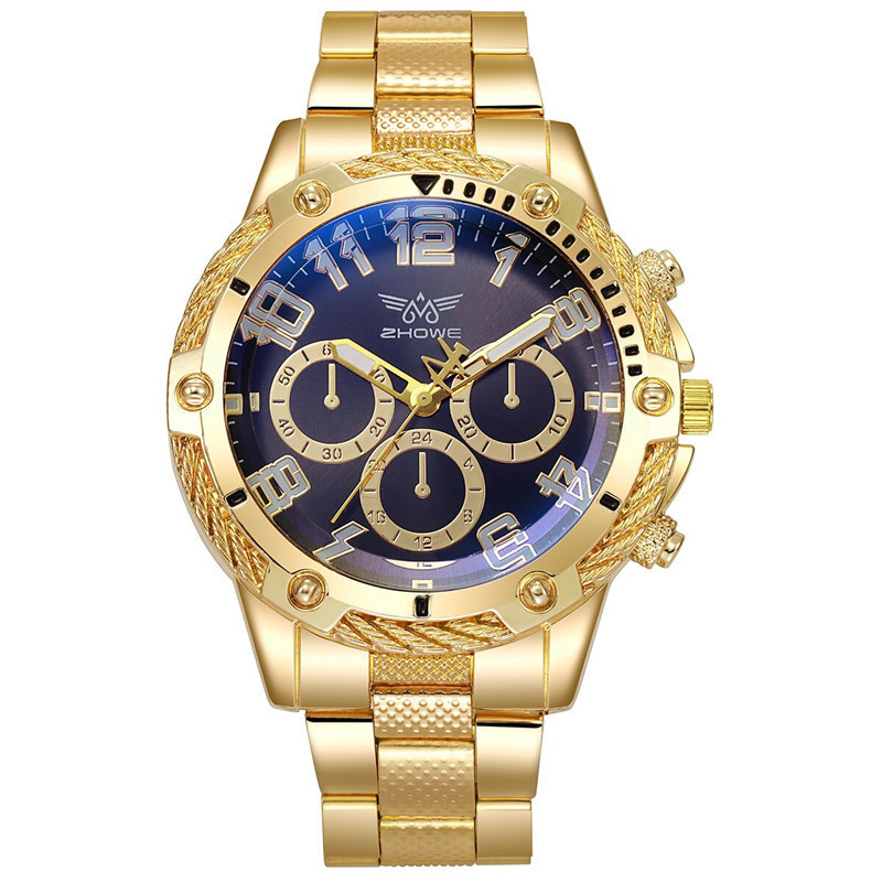watch men's watch watches alloy blue light Three-eye quartz watch men's large dial men's watch_voghion.com