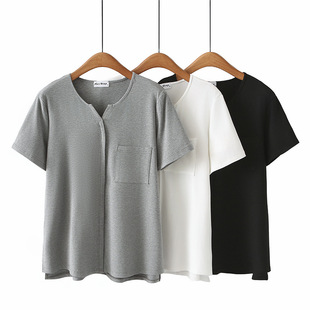 2024 summer modal cotton shirt short sleeve plus size women's 200kg half open collar T-shirt chubby girl Joker jacket 3046