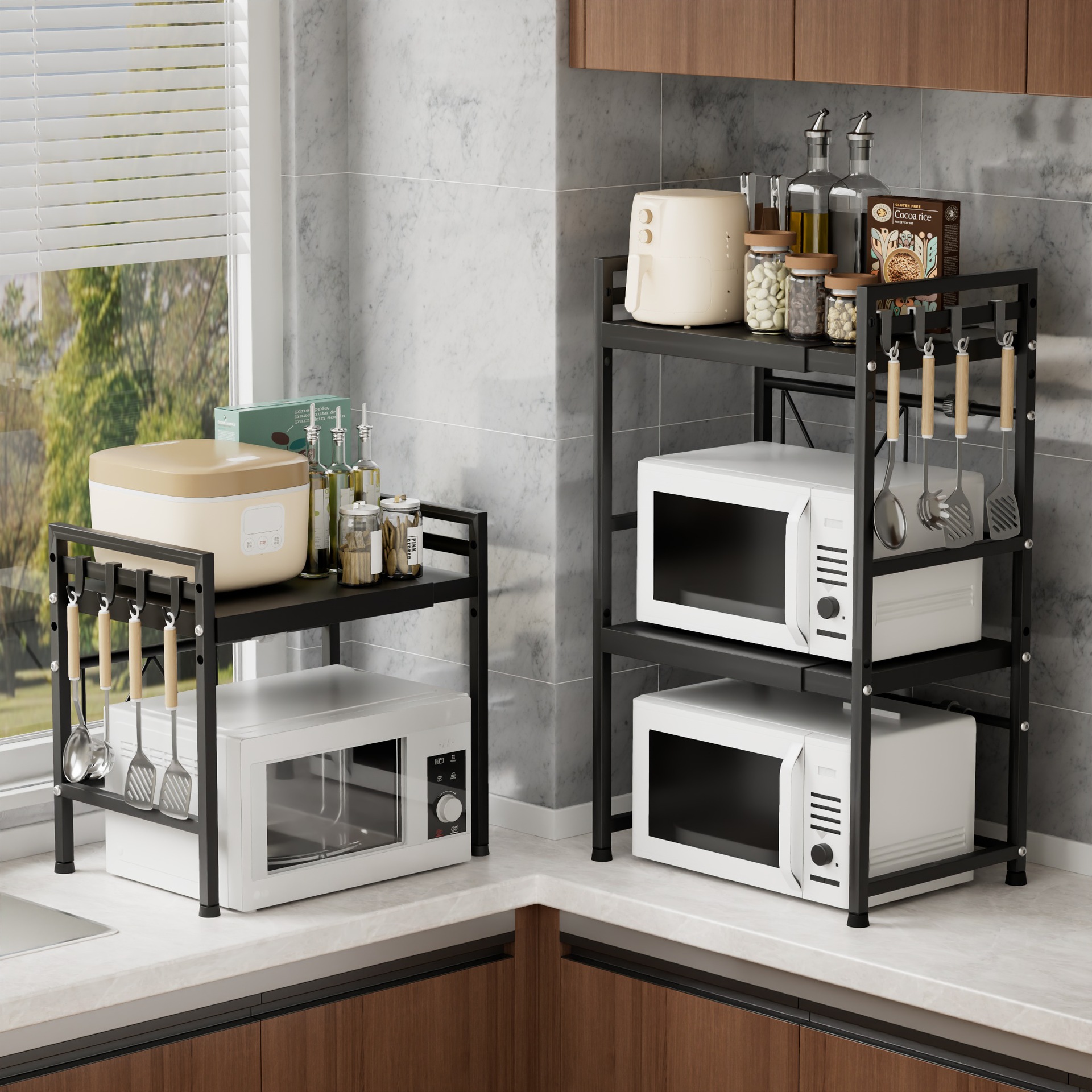 주방 전자레인지 선반, 확장형 다기능 수납 랙, 밥솥 및 오븐 선반, 가정용 조리대 수납 랙
