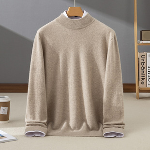 Cashmere Seven-pin Thickened First-line Garment Semi-high Collar Knitted Shirt for Autumn and Winter 2024 New Solid Color Base Shirt for Men