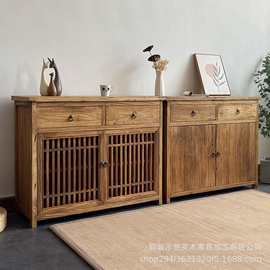 复古老榆木餐边柜家居玄关储物柜酒店碗筷餐具储物柜实木茶水柜