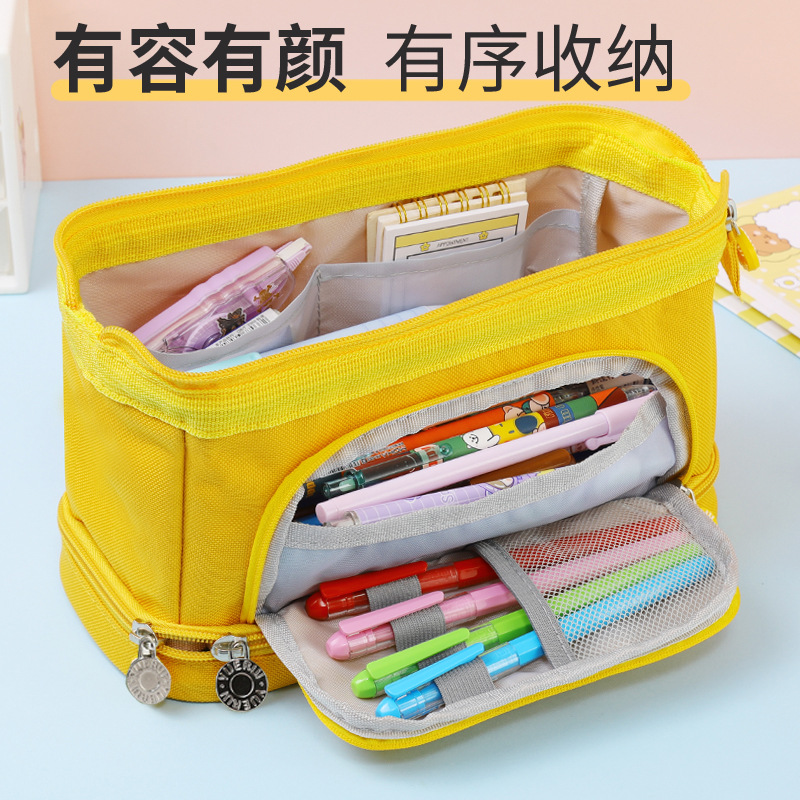 Estuche para lápices de lona multicapa de gran capacidad en forma de barco, caja de papelería portátil multifuncional, estuche para lápices de almacenamiento simple para estudiantes, versión coreana