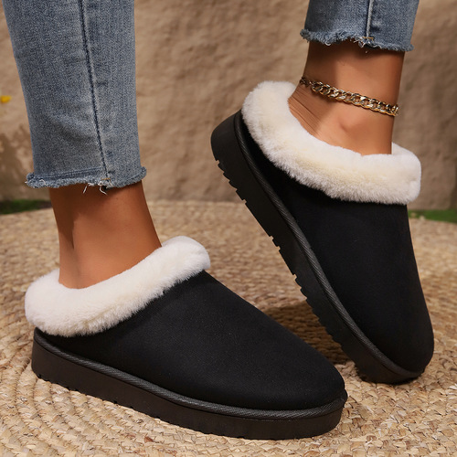 Winter Cotton Slippers for Women, Fleece Lined, Thick, Warm, Snow Ground Boots for Outdoors, Anti-Slip, Home Cotton Shoes