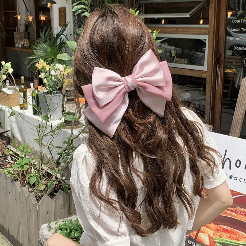 Hair bow clip, three-layer spring hairpin, lightweight 8.9×6.4 cm, trendy ponytail accessory