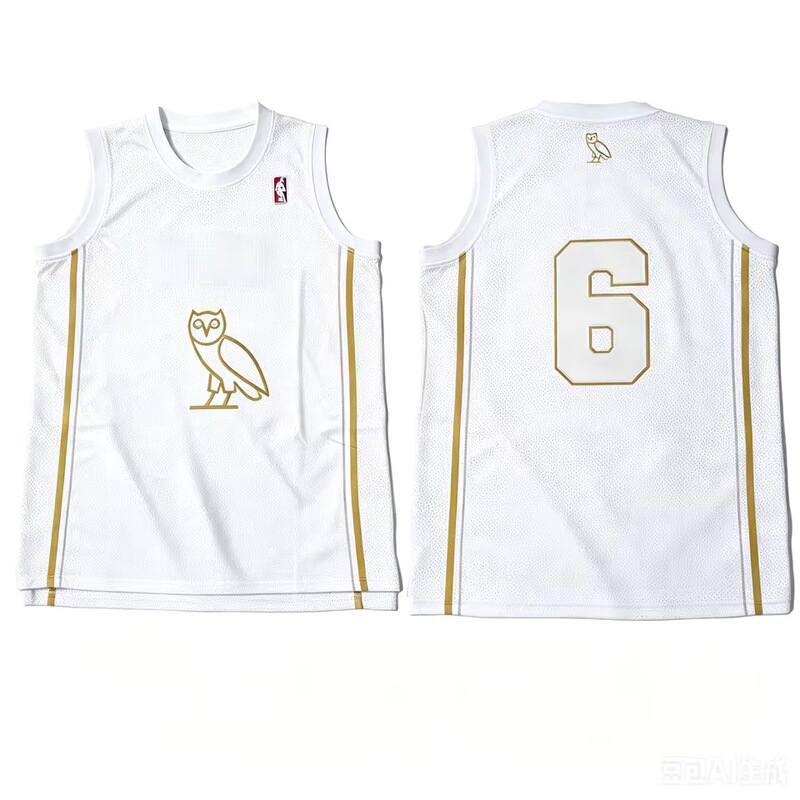 2026 New Summer Men's # 6 Drake OVO owl print white basketball tank top, hip-hop street style 2026 New Summer Men's # 6 Drake OVO owl print white basketball tank top, hip-hop street style