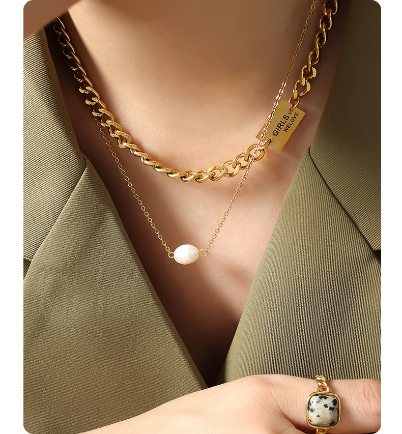 French Style Solid Color Titanium Steel Layered Necklaces Pearl Plating Stainless Steel Necklaces