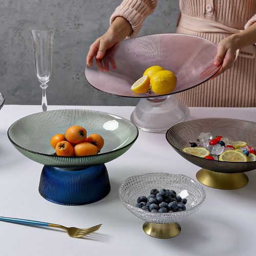 Crystal glass fruit plate living room home coffee table modern simple salad bowl snack candy plate snack basin