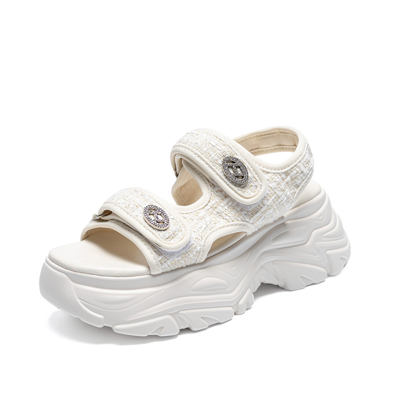 Sandal thể thao đế dày ZHR cho nữ, quai chữ V, khóa dán, chống trượt, đi biển mùa hè — G663 màu be