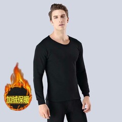 無地下着セット、秋冬メンズ暖かい秋服と長ズボン、低価格起毛プラスベルベット厚みのある起毛工場直販