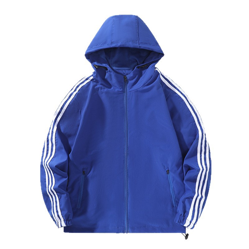 Primavera y otoño transfronterizos masculinos con tres barras encapuchadas chaqueta deportiva suelta a prueba de viento chaqueta de montaña casual al aire libre