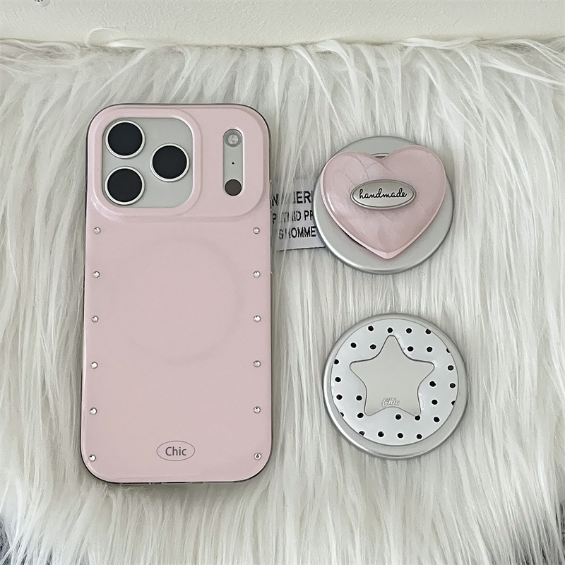Coque coréenne simple à nœud papillon et étoiles pour iPhone 17/16 Pro Max/15/14, motif cœur girly_voghion.com