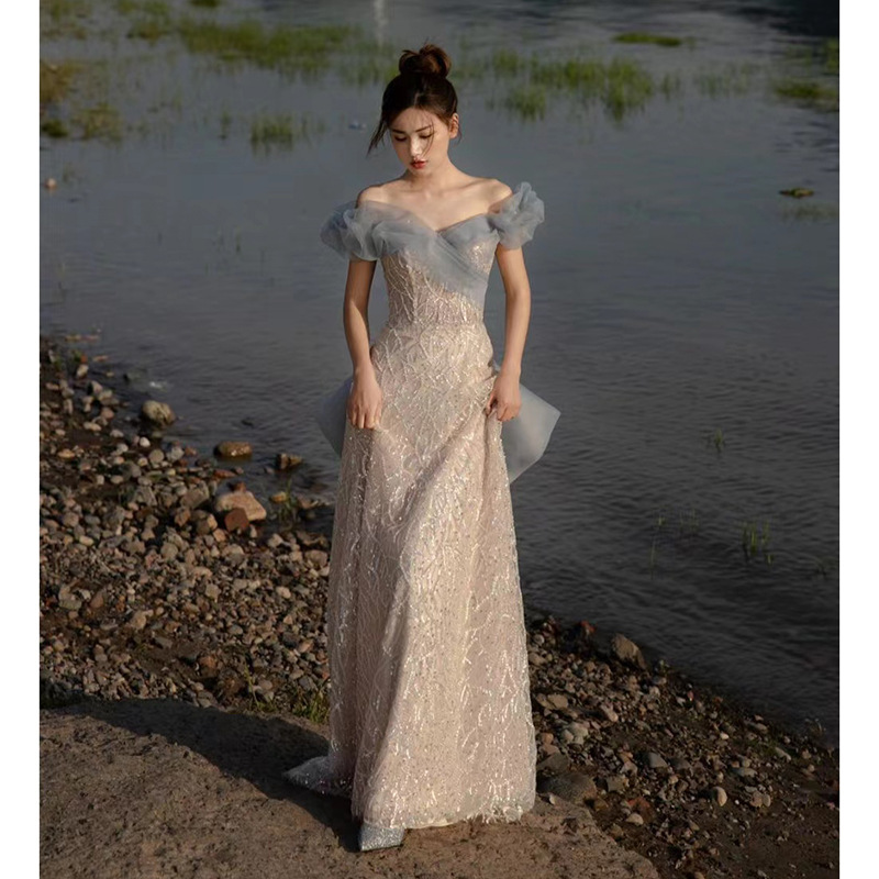 Vestido de noche de banquete francés fuera del hombro para mujeres 2024 nuevo verano mejor amigo dama de honor compromiso brindis vestido nupcial vestido