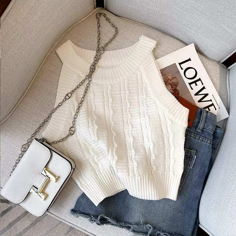 Summer sexy retro knitted short elegant tank top