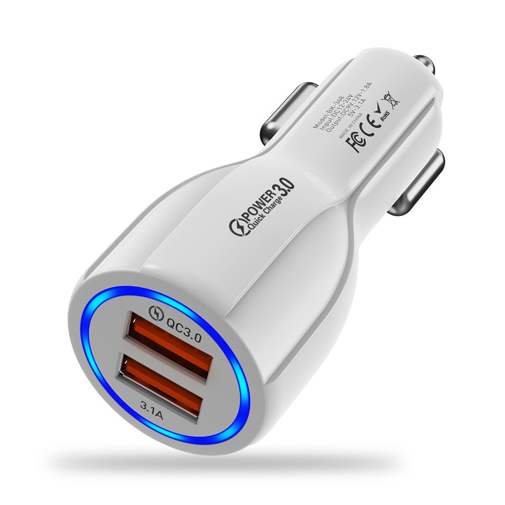 6A雙USB QC3.0快充車充 車載手機充電器 一拖二車充 跨境批發