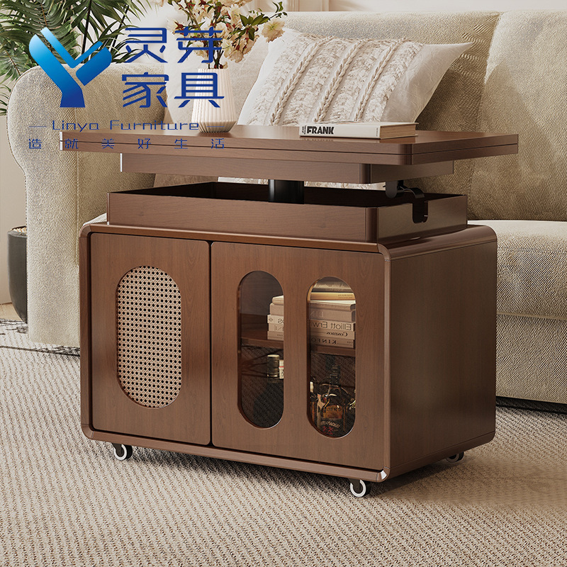 现代简约实木茶几可移动升降折叠茶台茶桌客厅家用小推车沙发边几|undefined