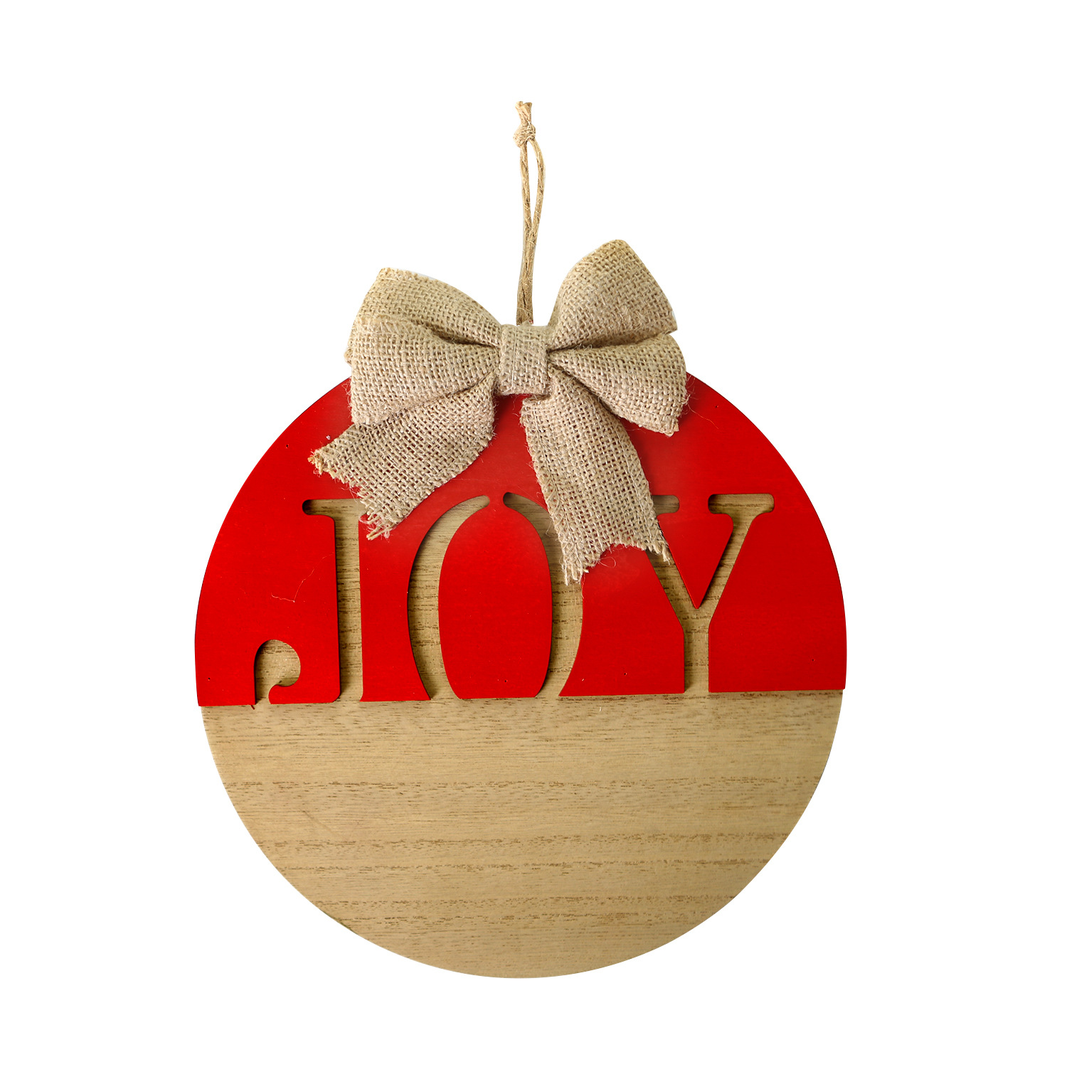 Pingente de Natal Estilo Country JOY Decoração Frontal Placa de Boas-vindas Redonda Placa de Porta de Madeira Pendurada_voghion.com